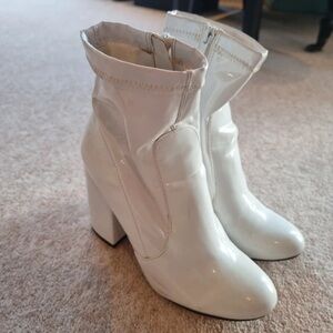 Chic White Heeled Ankle Boots
